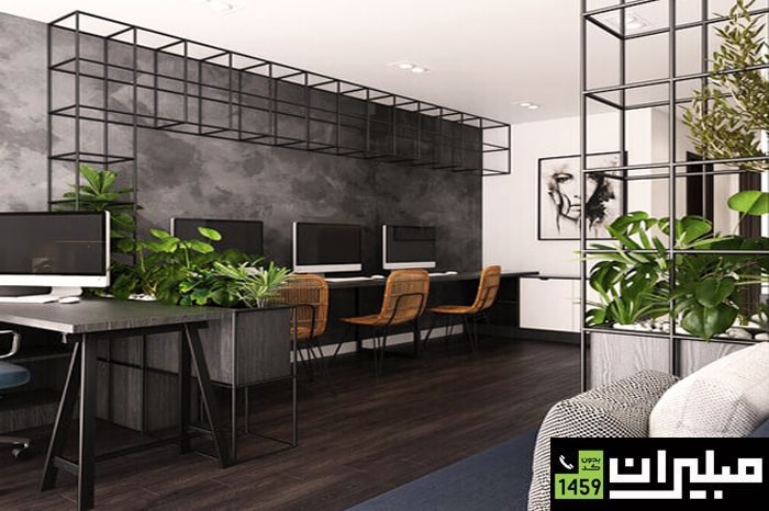 چیدمان میزهای کارمندی ارگونومیک در دفتر کار